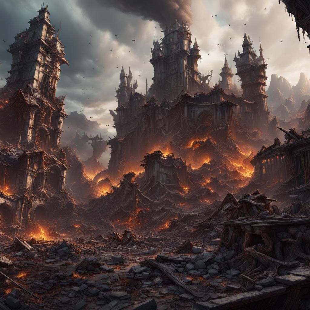 Detailed Matte Painting of Destruction in Deep Color