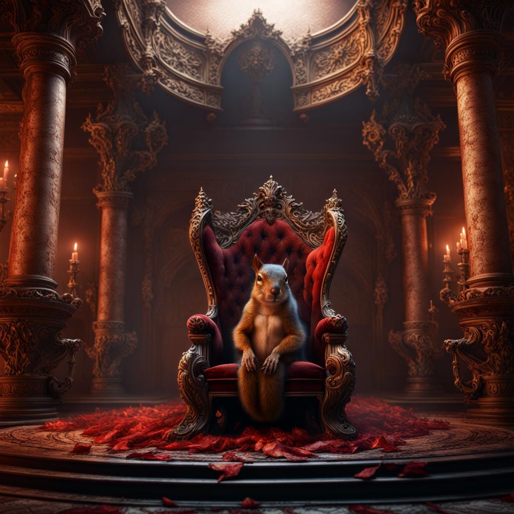 Squirrel in Hell Throne Room: Hyperrealistic Art