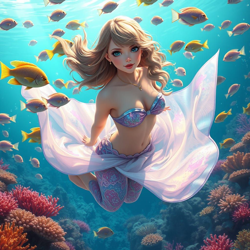 Taylor Swift Enchants Underwater Realm in Anime-Style Art