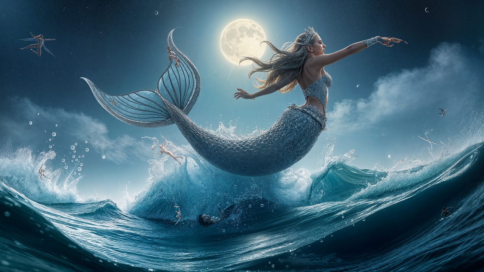 Glowing Mermaid Queen in Moonlit Splendor