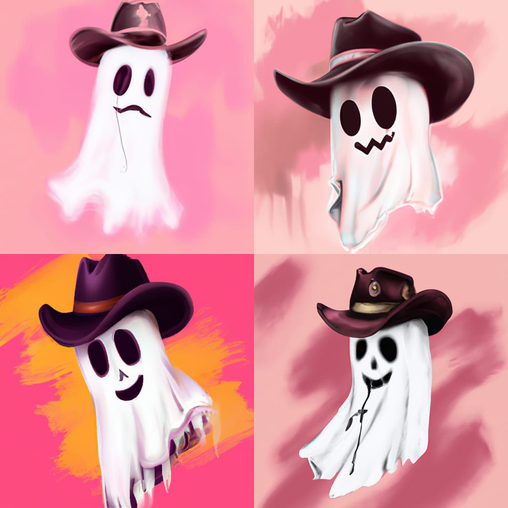 Cartoon Ghost with Cowboy Hat in Graffiti Art Style