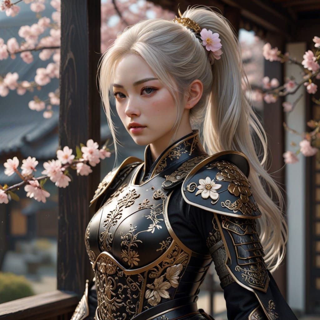 Japanese Warrior Woman in Black and Gold Armor