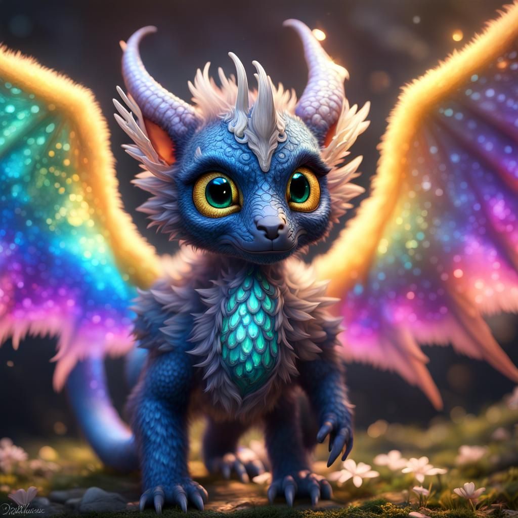 Adorable Winged Dragon Cub with Sparkling Eyes