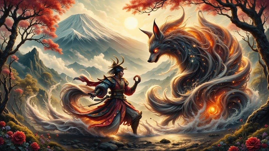Surreal KITSUNE Battles Samurai in Japanese Fantasy Landscap...