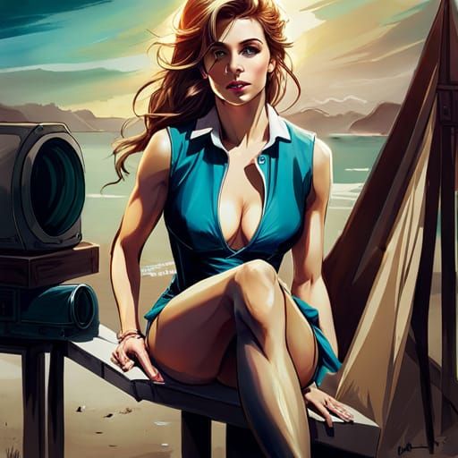 Princess Belle in Yellow Swimsuit on the Beach