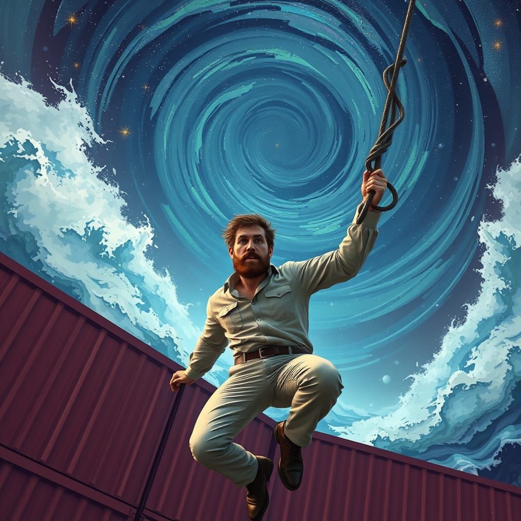 Futuristic Storm: Man on Container Ship