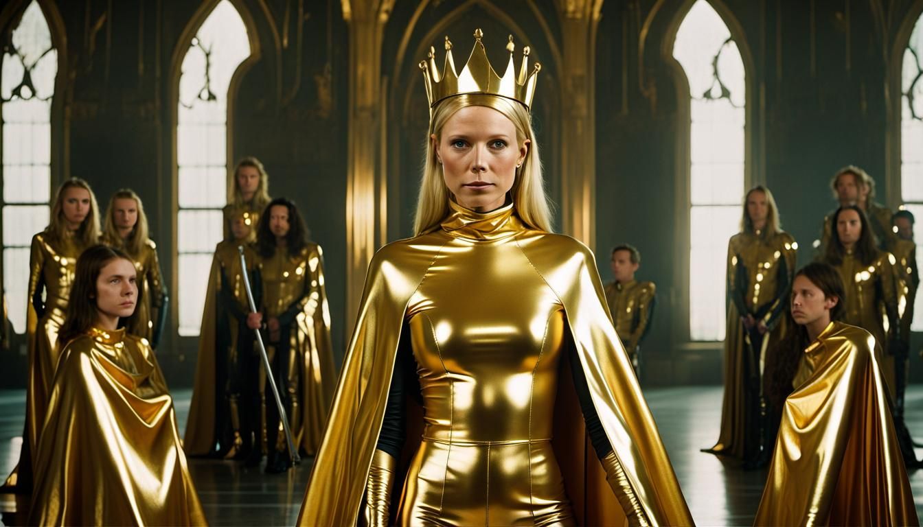 Futuristic Empress in Latex Throne Room, Cinematic Still