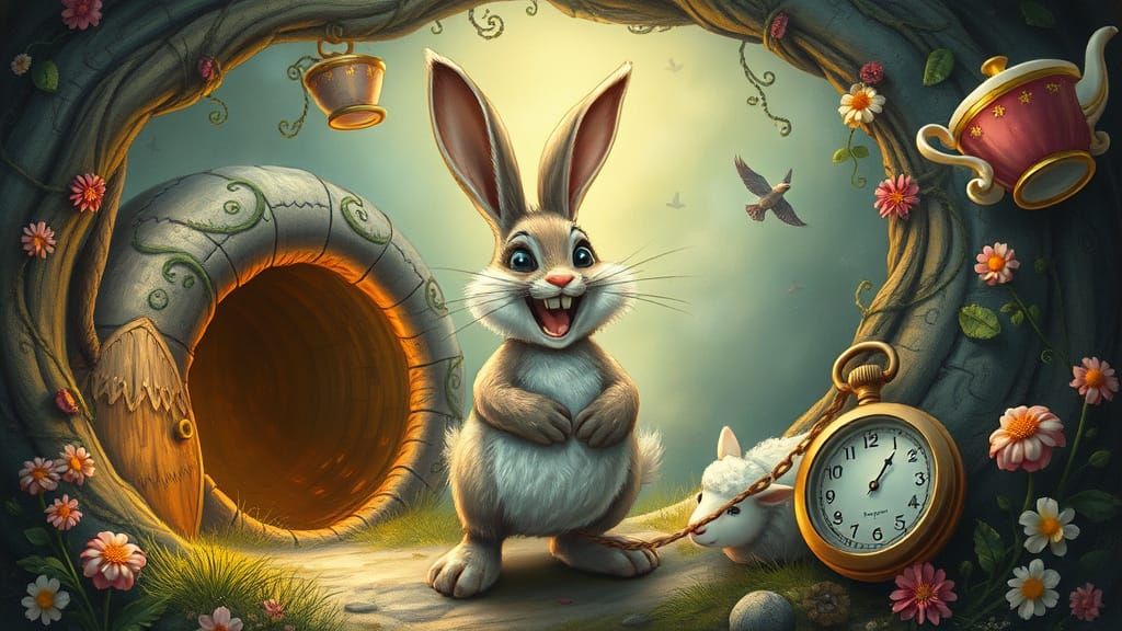 Laughing Bunny in Whimsical Magical Realist Wonderland