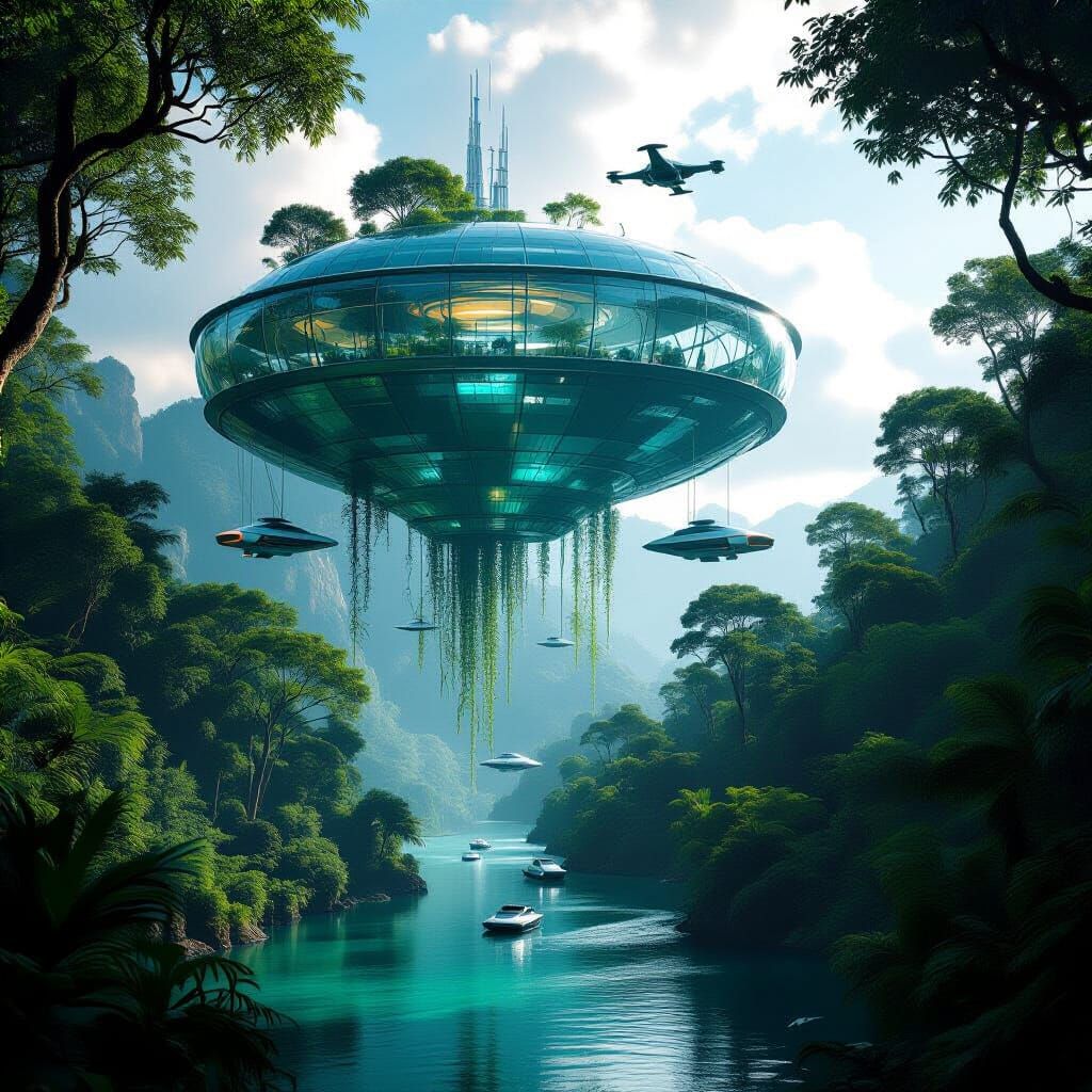 Futuristic City Merged With Lush Forest