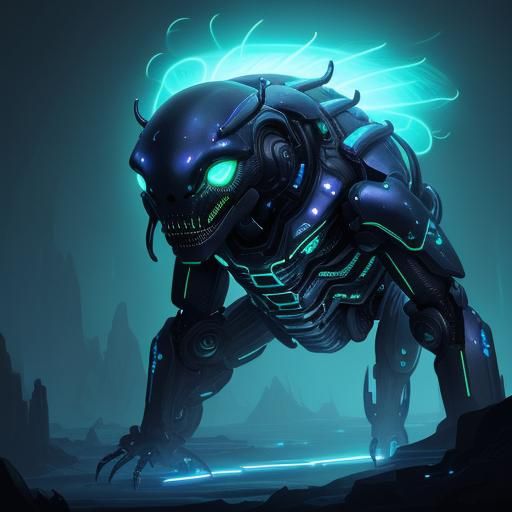 Neon Bioluminescent Alien Beetle in Sci-Fi Illustration