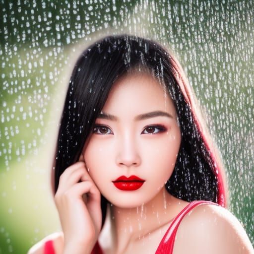 Beautiful Chinese Woman in Rain, Professional Photography