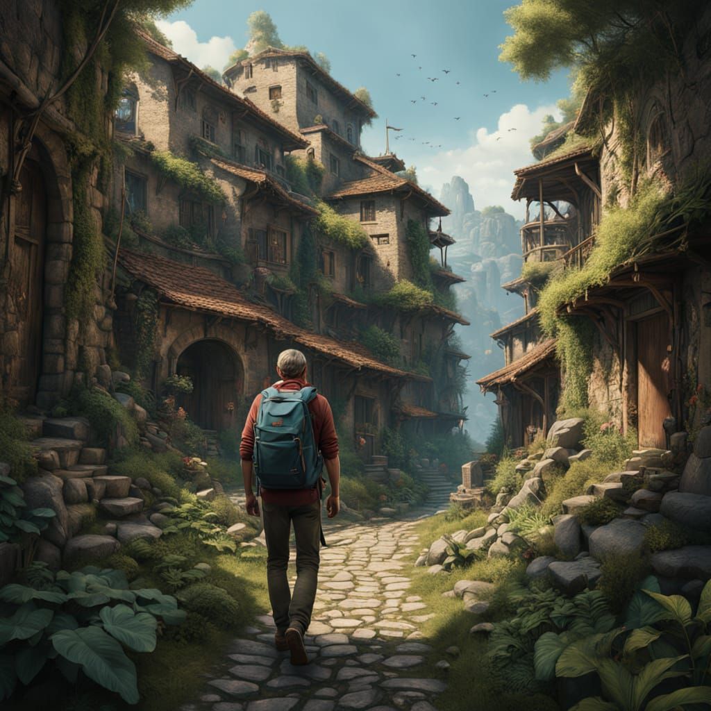 Serenic Countryside Wanderer in Earthy Tones