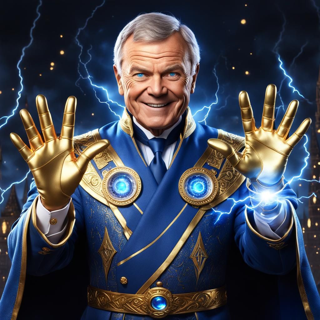 Smiling Wizard with Magic Gloves, Digital Art