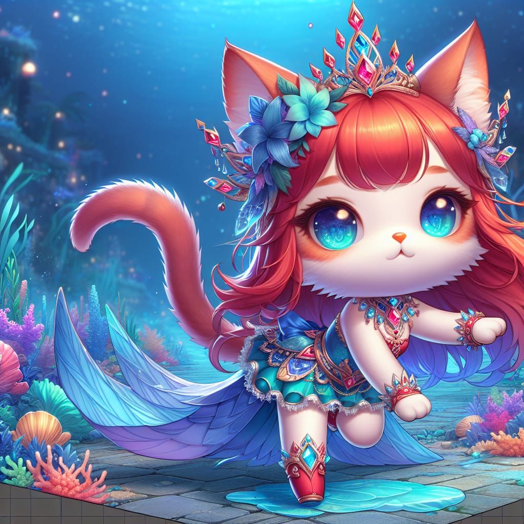 Chibi Kitten as Underwater Princess