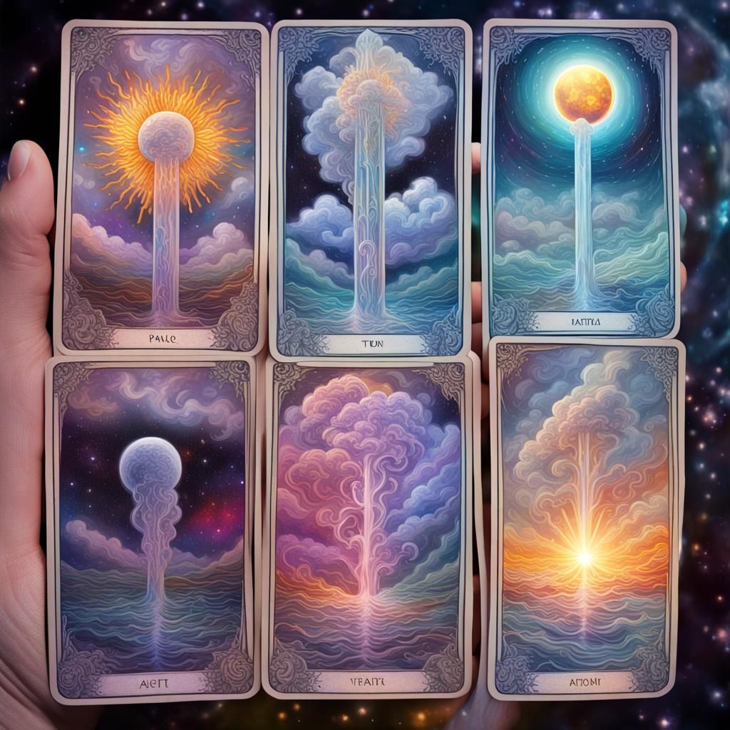 Tarot Cards Depicting Weather Phenomena in Astral Holographi...