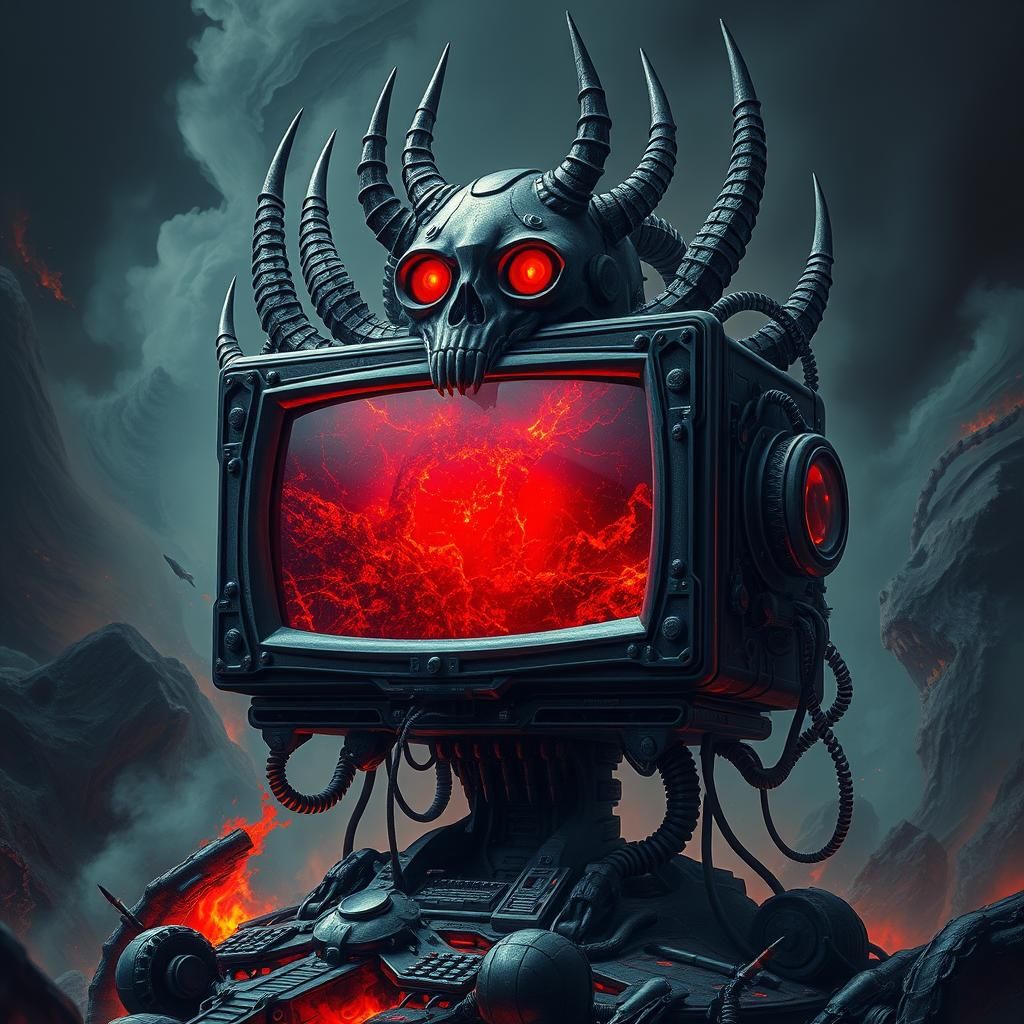 Hellish Monitor with Glowing Red Eyes