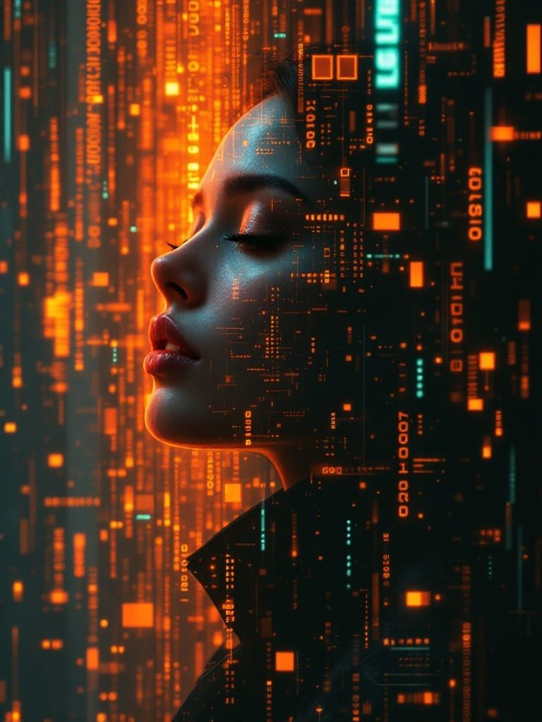 Cyberpunk Code Rain with Geometric Fragmentation