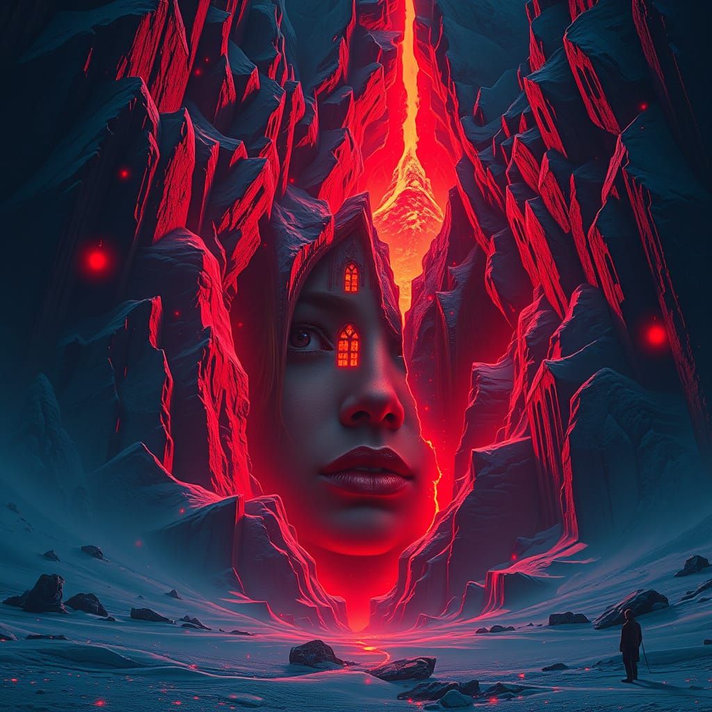 Glowing Red Crack Illuminates Arctic Tundra in Hyperrealisti...