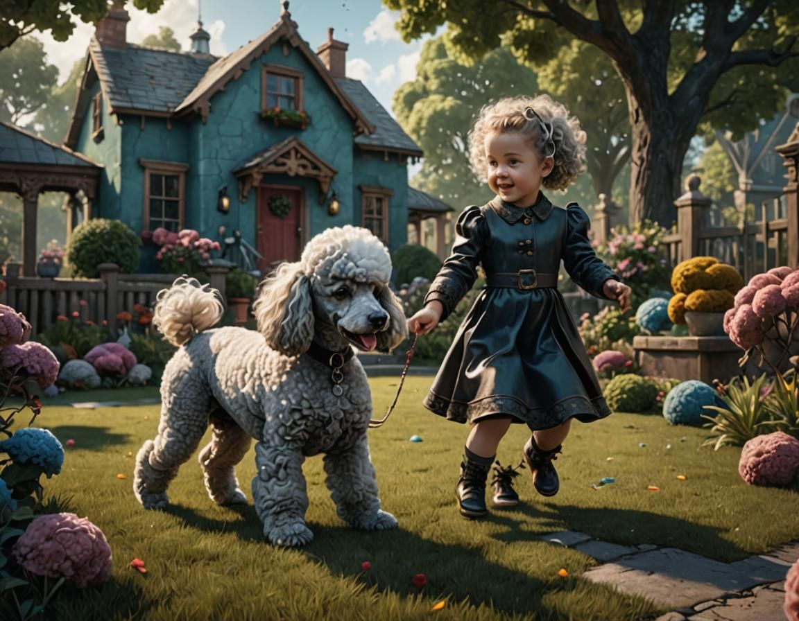 Baby and Poodle: Detailed Matte Painting