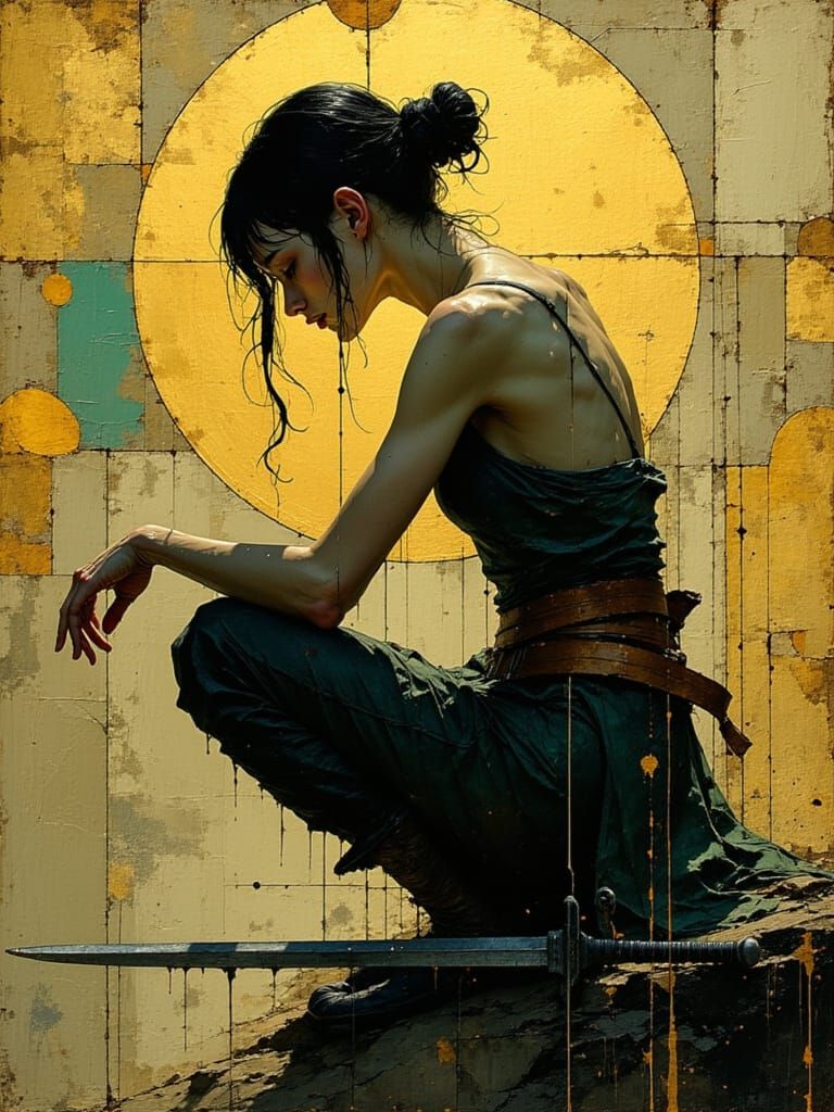 Battle Weary Stained Glass Warrior in Golden Light