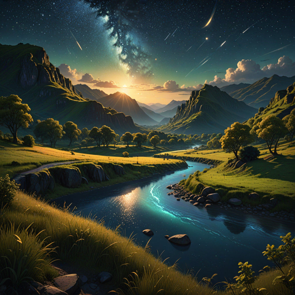 Gauguin-Inspired Valley in Celestial Light