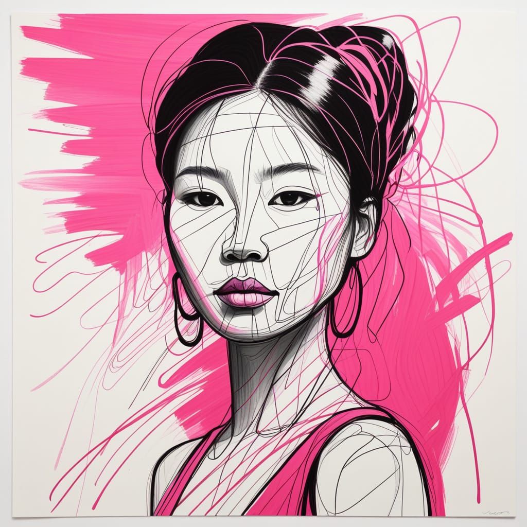 Abstract Pink Woman Figure in Bold Crayon Strokes