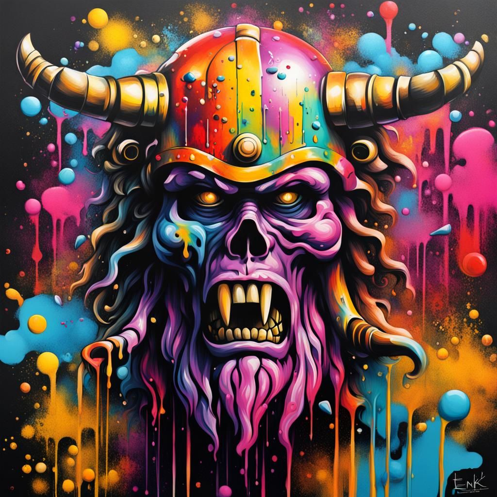 Enki Graffiti Art in Polychromatic Splash Style