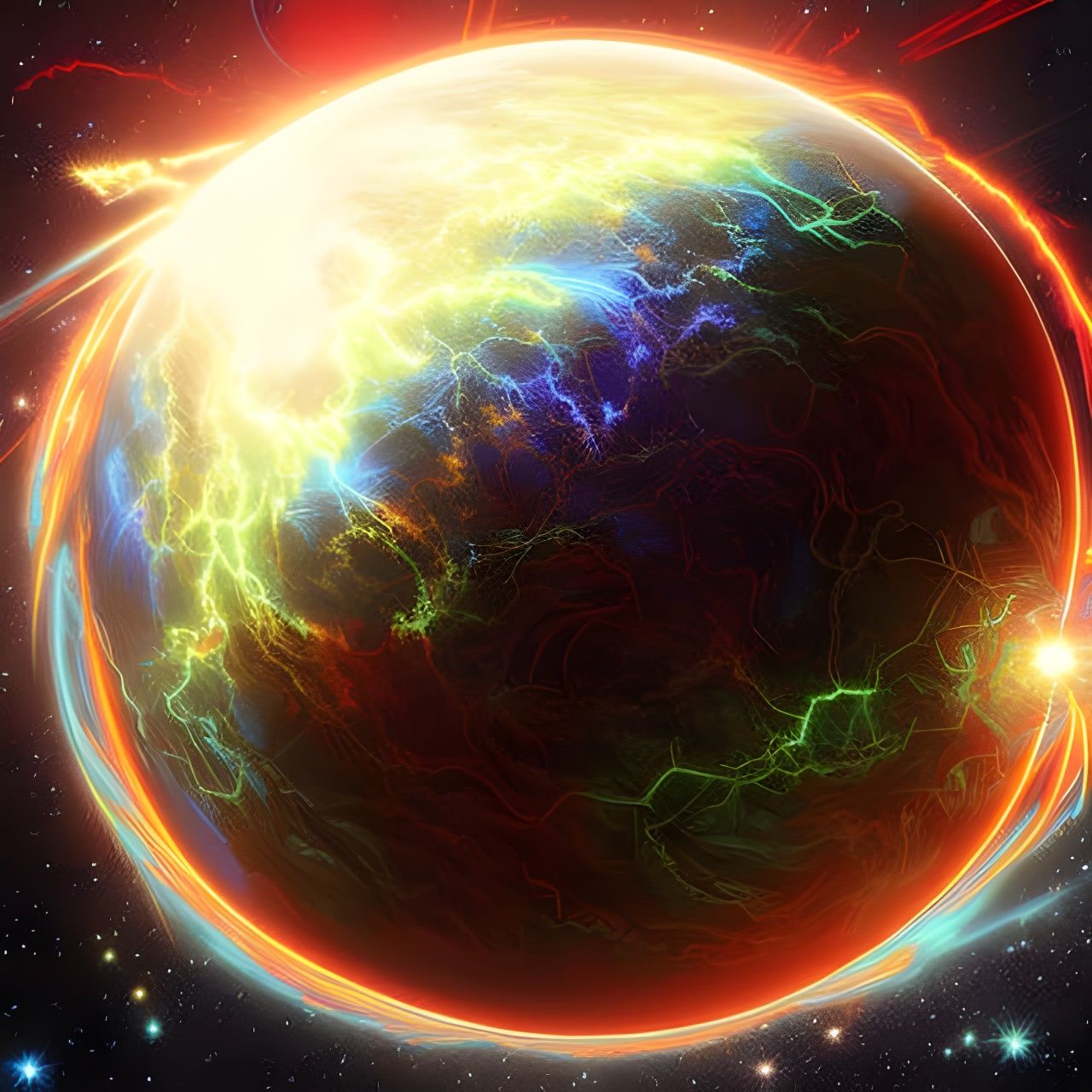 Cyberpunk Megastructure Electrocuted in Space: Neon Photoill...