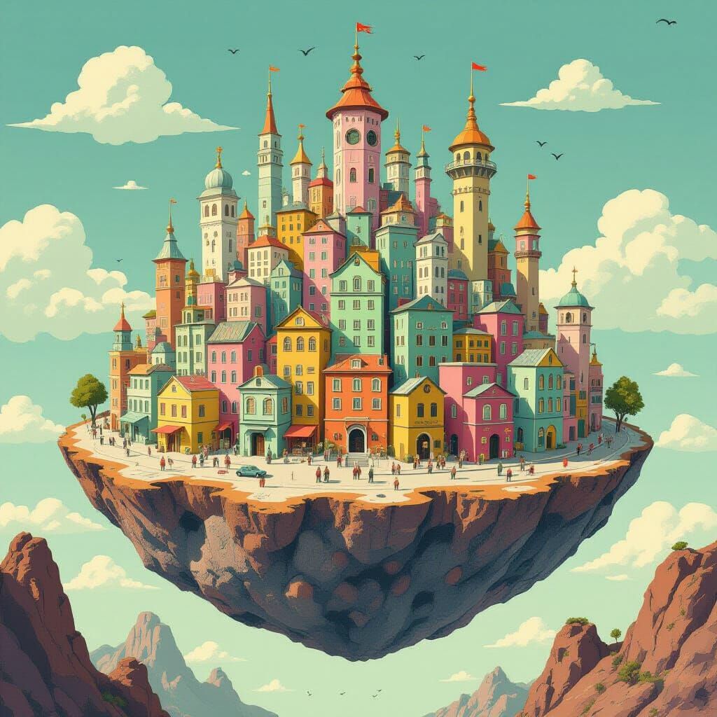Whimsical Asteroid City in Wes Anderson Style