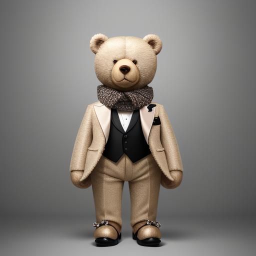 "A charming and stylish digital illustration of a teddy bear...