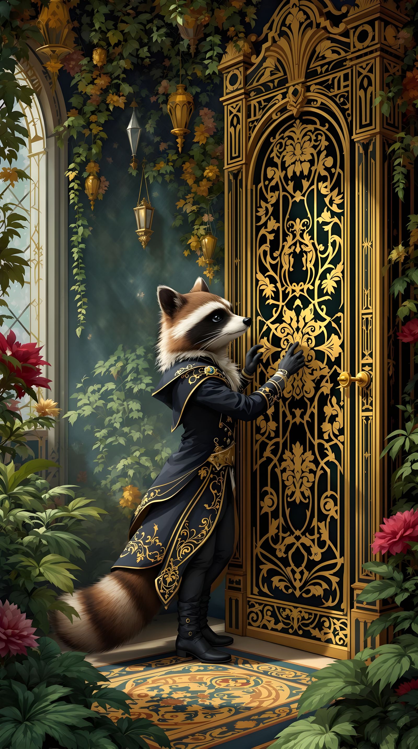 Art Nouveau Raccoon Thief Picking Lock
