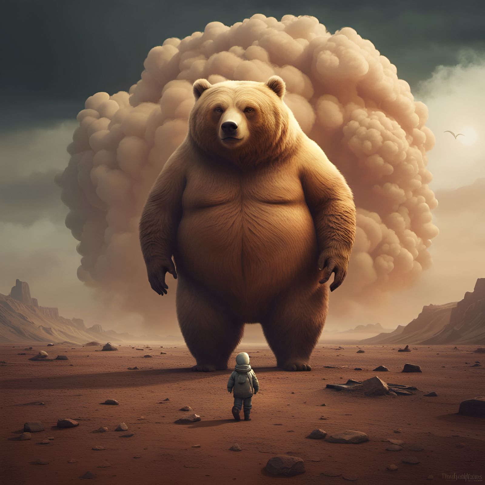 Chrome Grizzly Bear Alien on Mars