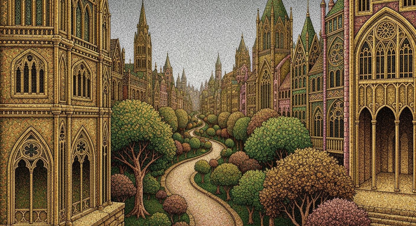 Ornate Cityscape in Pointillist Style