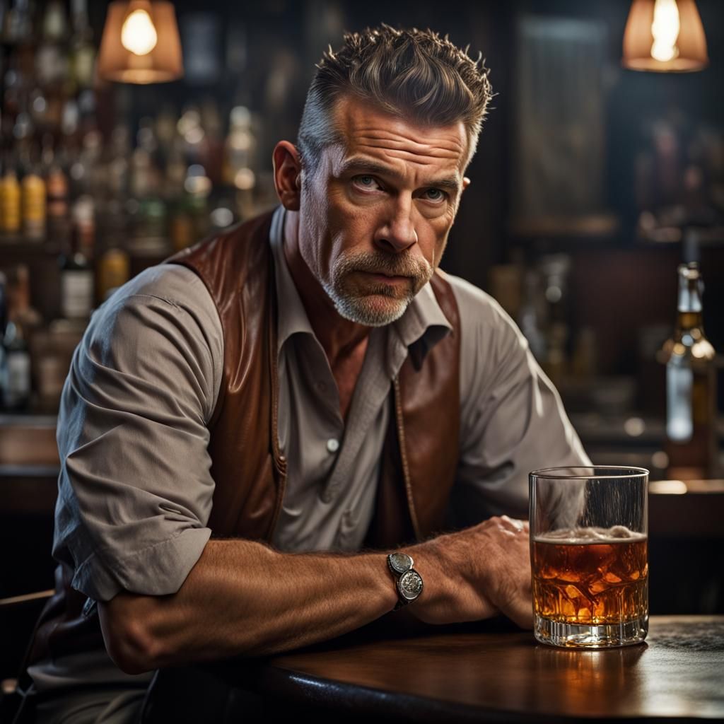 Masculine Man Drinking Whiskey, Professional Portrait