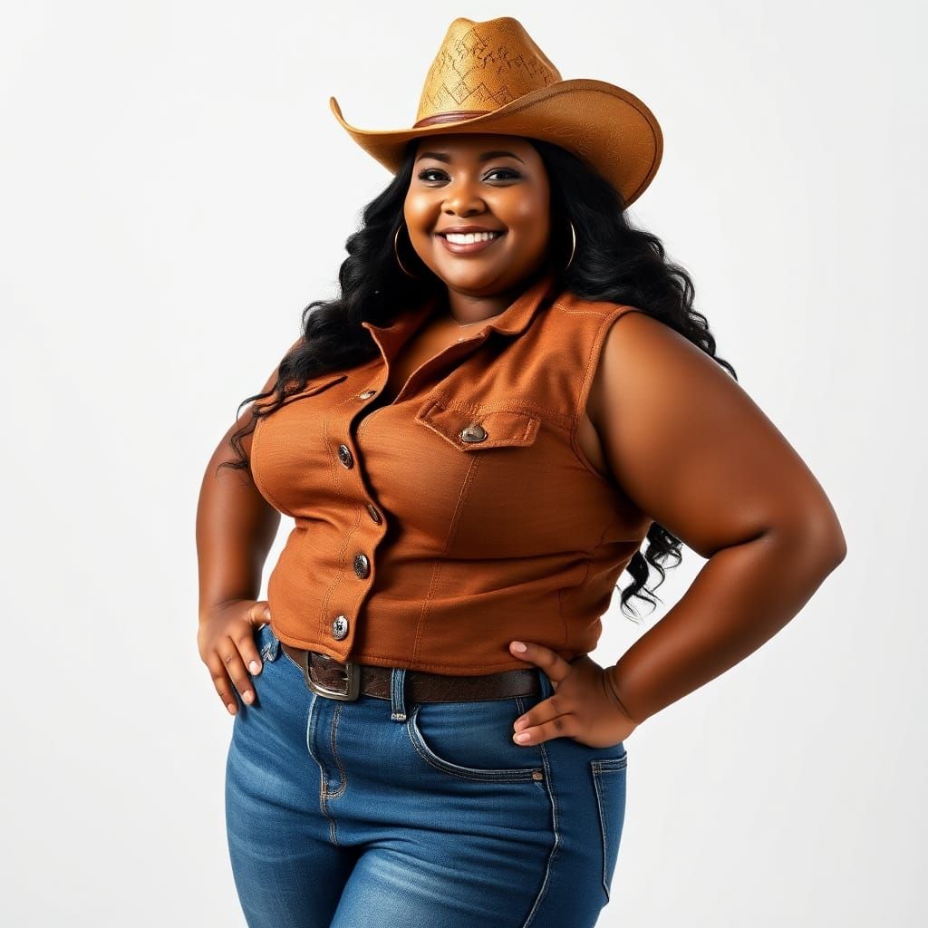 Confident Plus-Size Woman in Western Fashion