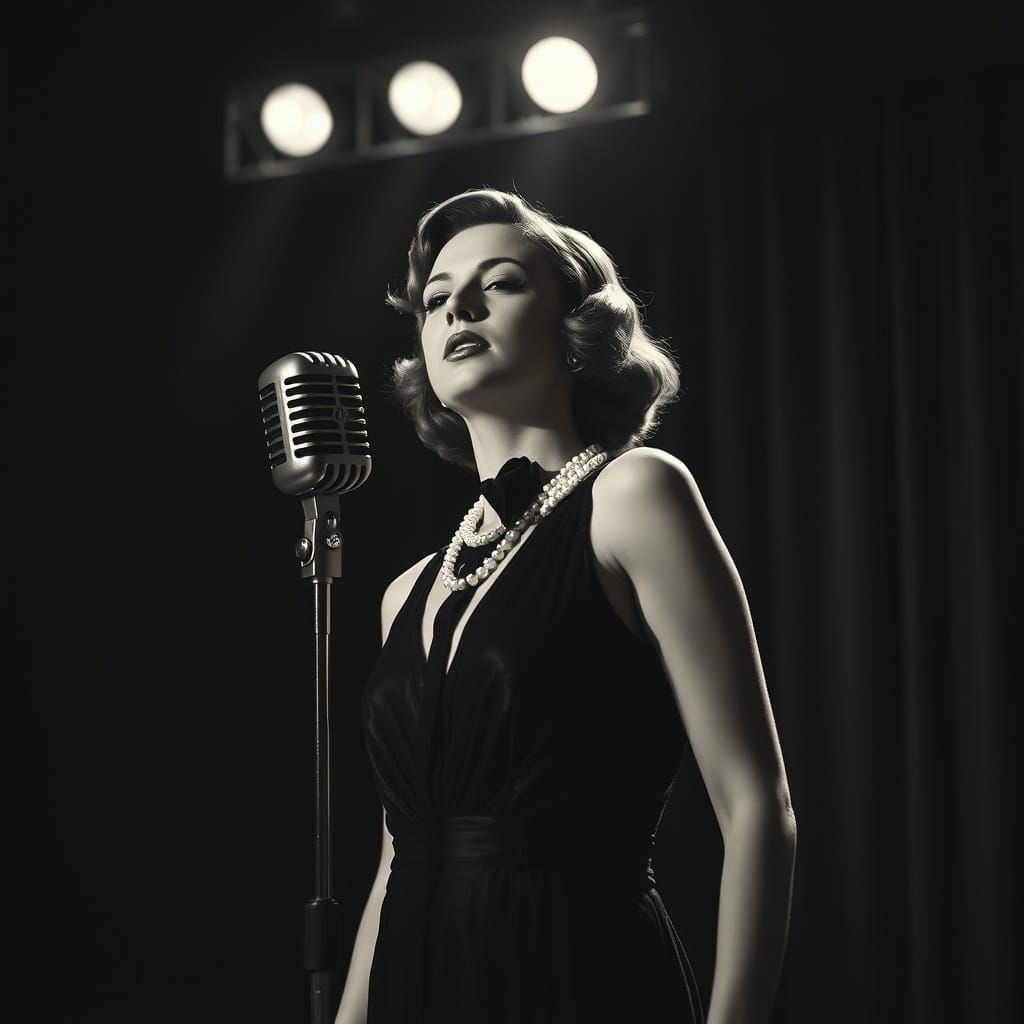 Elegant 1930s Singer in Film Noir Style