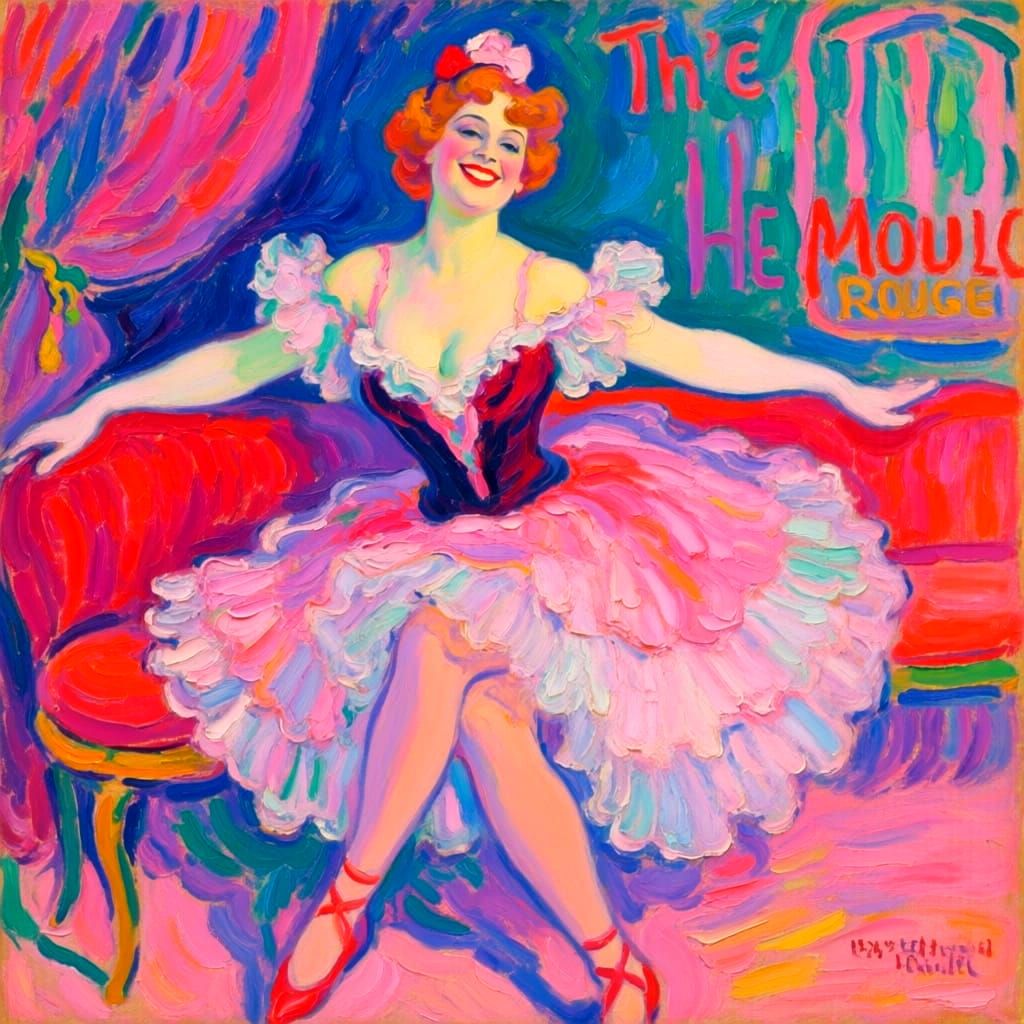 Toulouse Lautrec Style Can-Can Dancer at The Moulin Rouge
