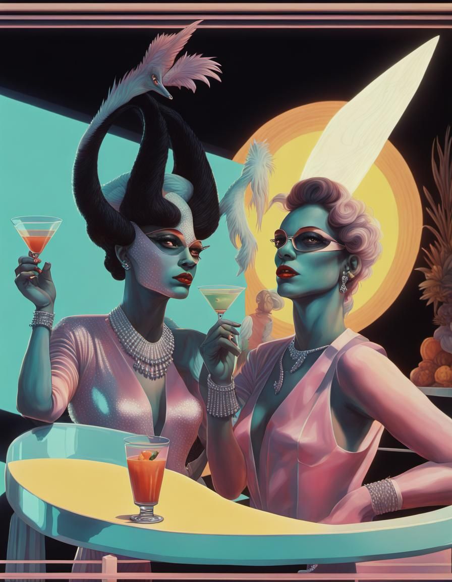 Outer Space Lesbians Having Cocktails