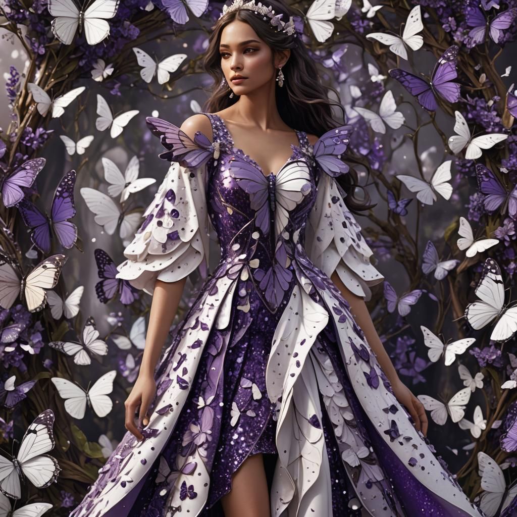 Sequined Butterfly Dress in Detailed Digital Art