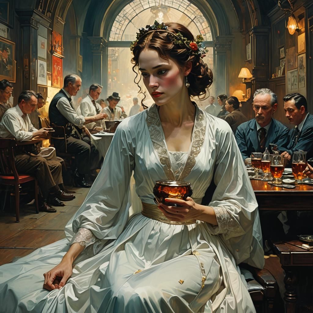 Ethereal Woman in White Gown: Classic Oil Painting