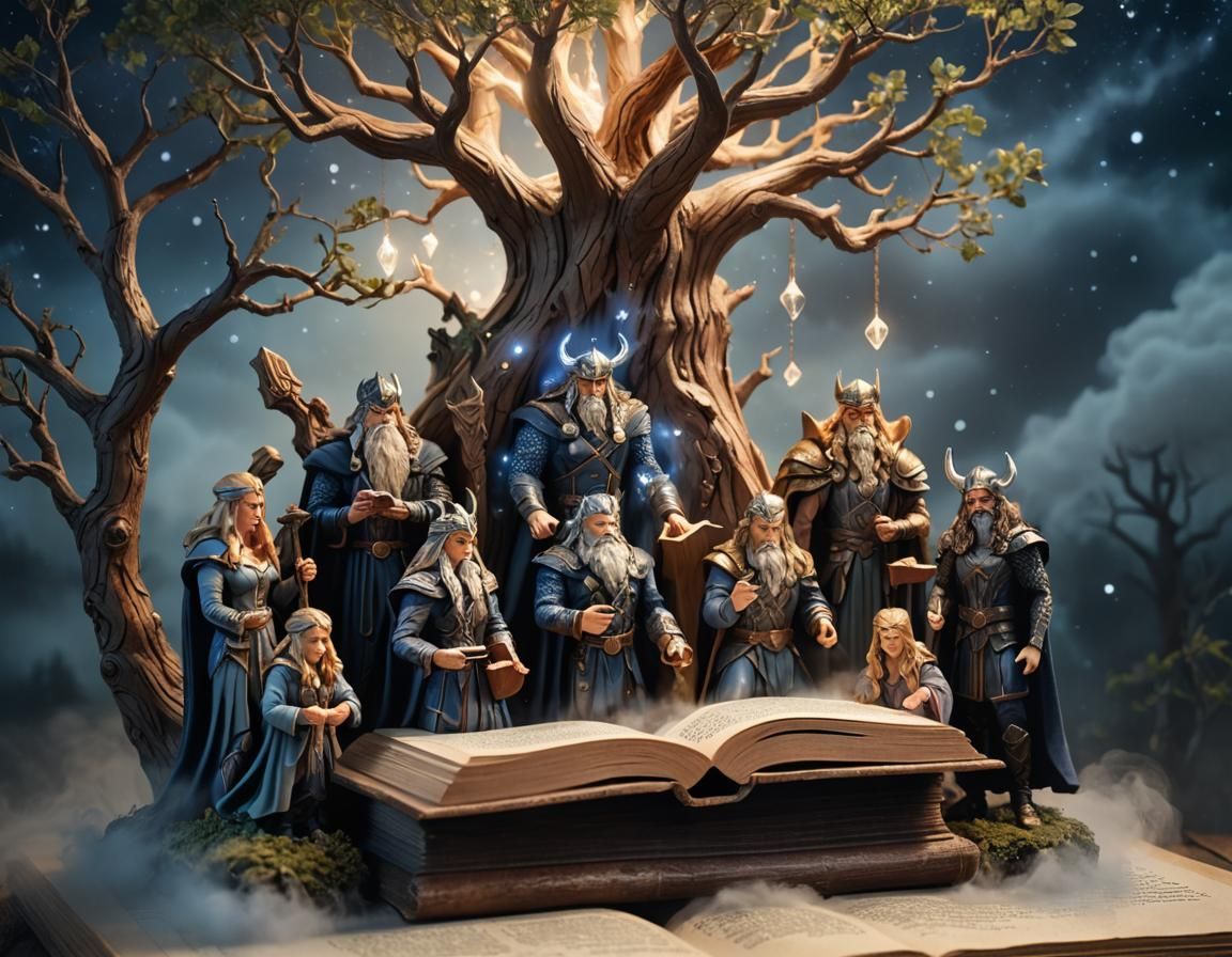 Norse Gods Emerge from Book: Digital Illustration
