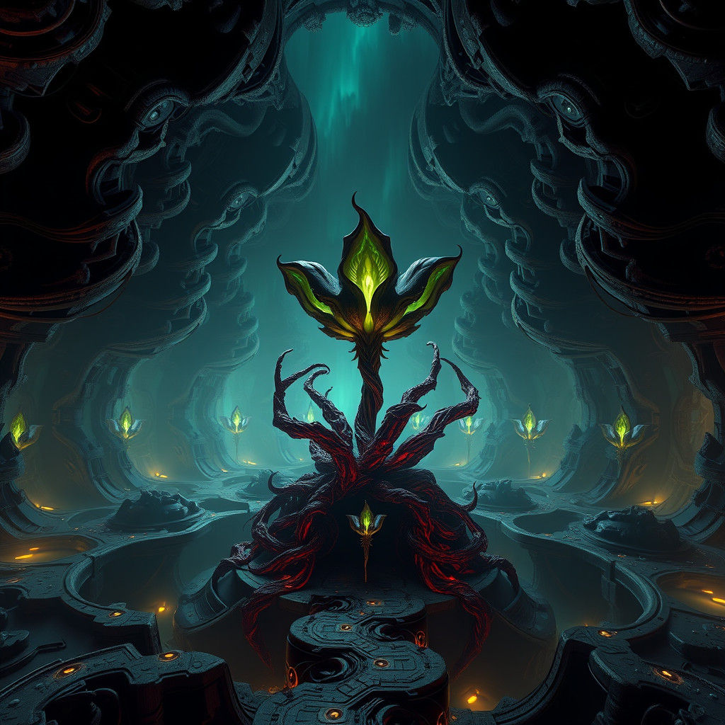 Eldritch Flower in Distorted Dimension as Gothic Art