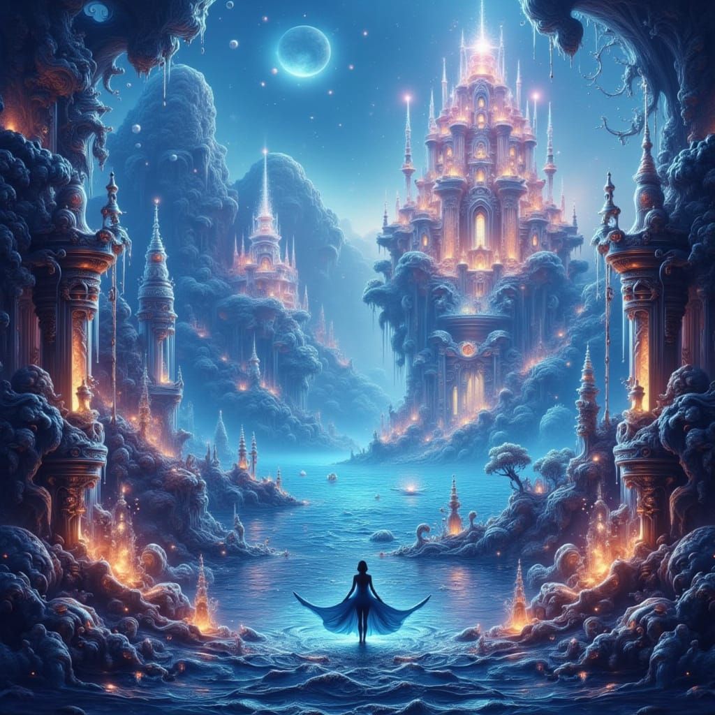 Dreamlike Atlantis in Luminous Shallow Waters