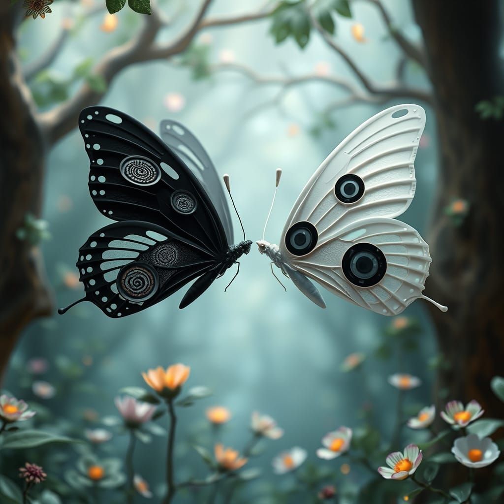 Butterflies About to Kiss in Ethereal Forest