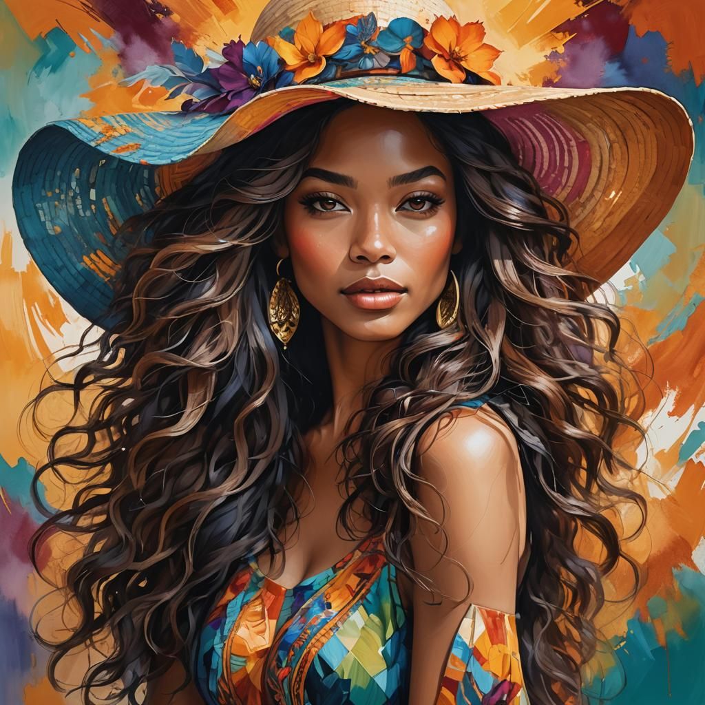 Radiant Girl in Wide-Brimmed Hat Portrait
