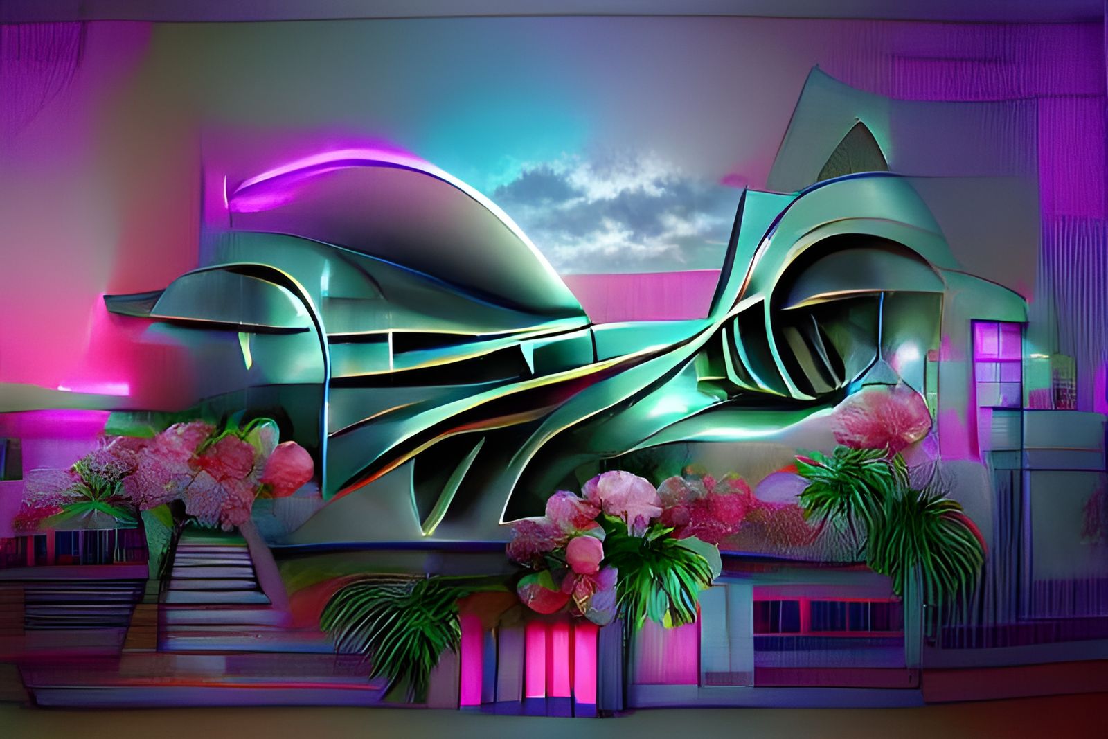 Futuristic Synthwave Art Deco Architecture