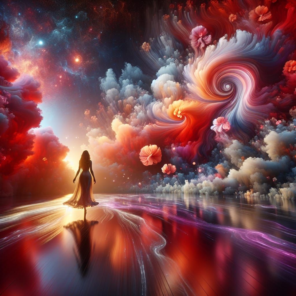 Surreal Digital Art Scene with Swirling Colors