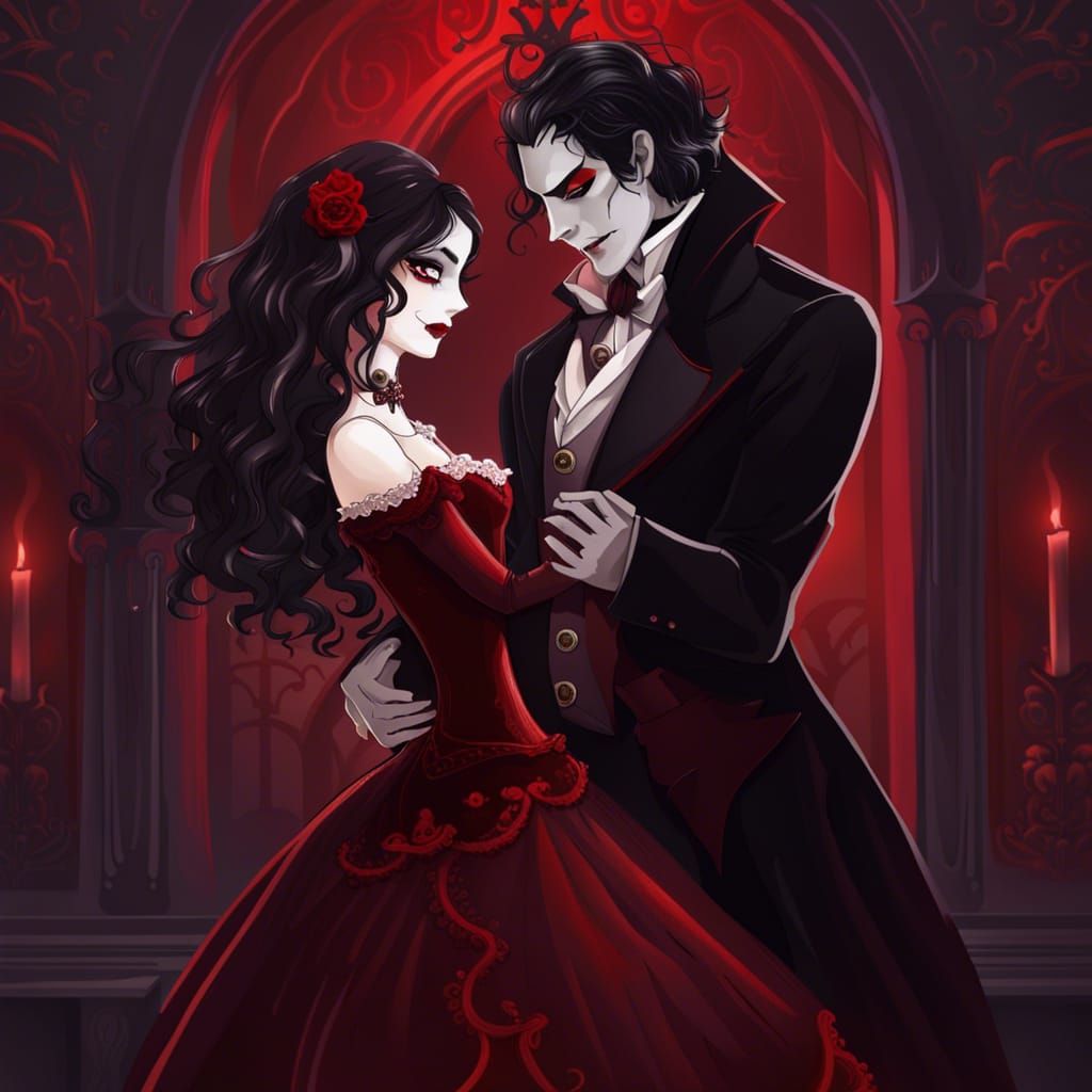 Vampire Couple Dancing in Gothic Anime Style
