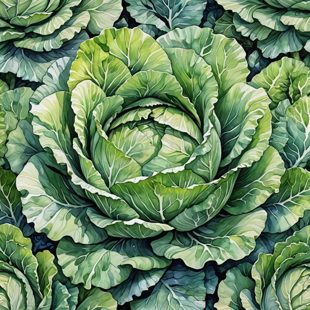 Watercolor Cabbage in Anime Key Visual Style