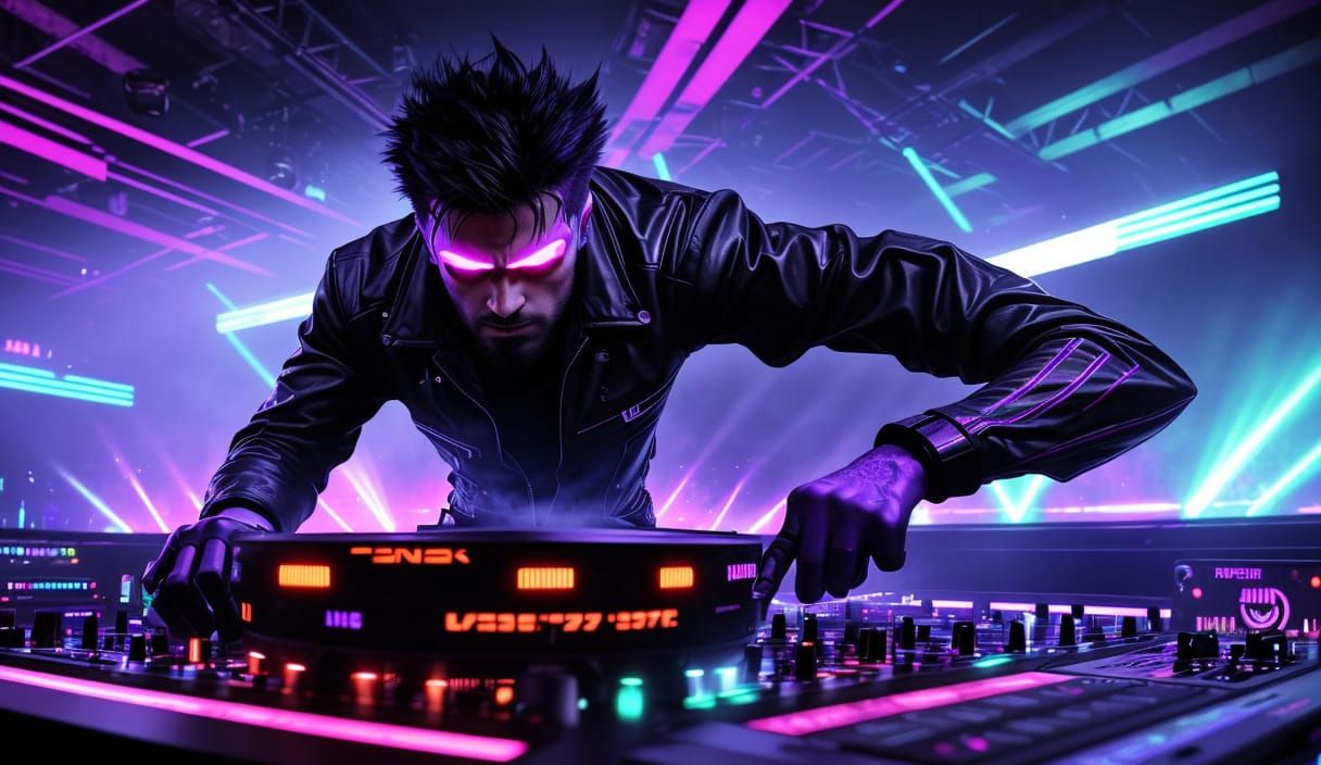 Cyberpunk DJ Performance in a Neon Nightclub